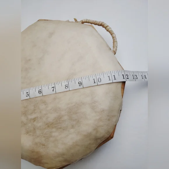 Vintage Native American Handmade Double Sided 12" Drum Rawhide - Wood, Beautiful - Picture 7 of 8